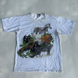Vintage 1987 San Diego Zoo Endangered Species T-Shirt Oneita Power-T White L